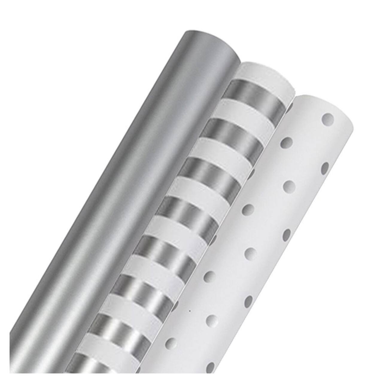 JAM Paper Premium Holiday Assorted Silver Gift Wrap, 3ct.